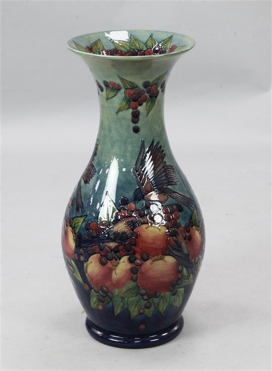 A large Moorcroft Finches pattern baluster vase, c.1990, height 26.5in.